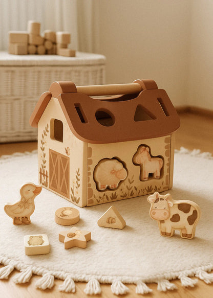 Sorting Cube - Tiny Barn - Farm - Wooden toy - Mrs Ertha