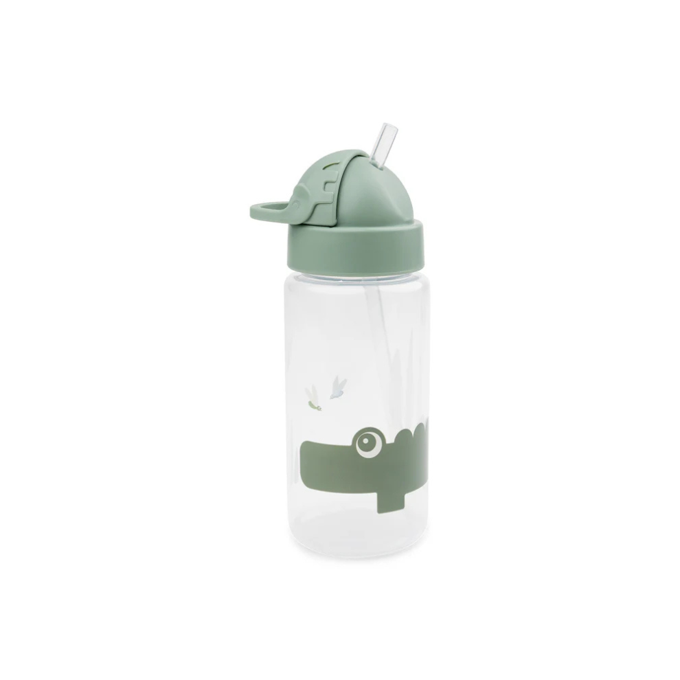 Drinkfles met rietje - Straw bottle - Happy Clouds - Croco/Green - 350 ml - Done by Deer - productfoto