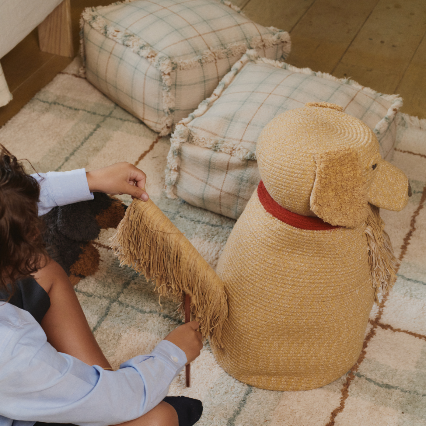 Handloom Pouf – Blue Sage – 40 × 40 × 20 cm – Lorena Canals