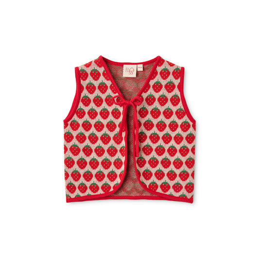 Gebreid gilet Line Vest – Blossom Pink Berry – 100% katoen – Flöss