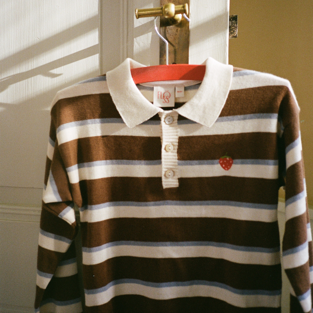 Gebreide polo sweater Elias - Coffee/Air Stripe - 100% katoen - Flöss - productfoto - afbeelding 2