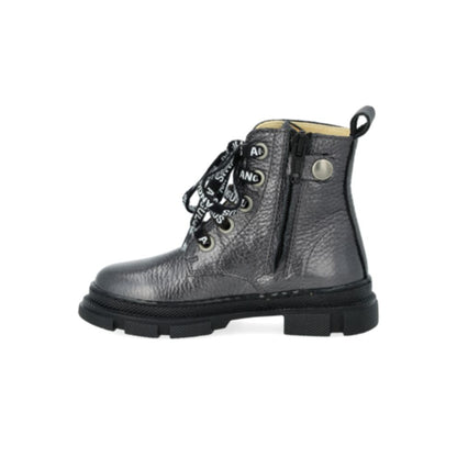 Chunky lace-up boot - Leather - Gloss black - Angulus