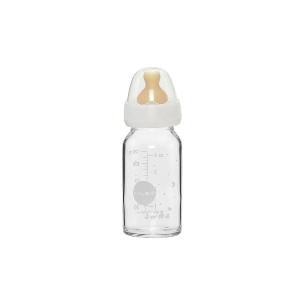 Glas-Babyflasche - Naturkautschuk - Standardhals-Babyflasche - 120 ml - 0-6 Monate - Hevea