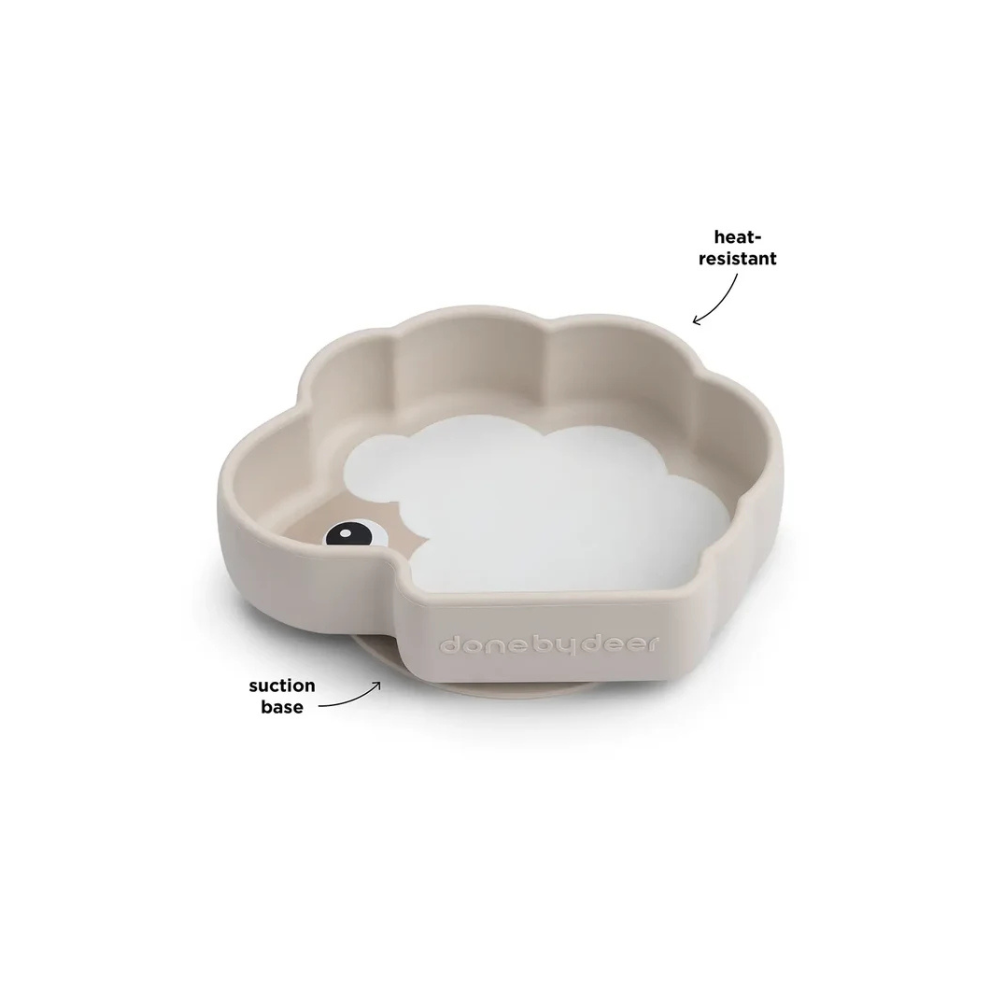 Suction cup plate Sheep - Silicone Stick&Stay bowl - Sheepy - Sand - Done by Deer