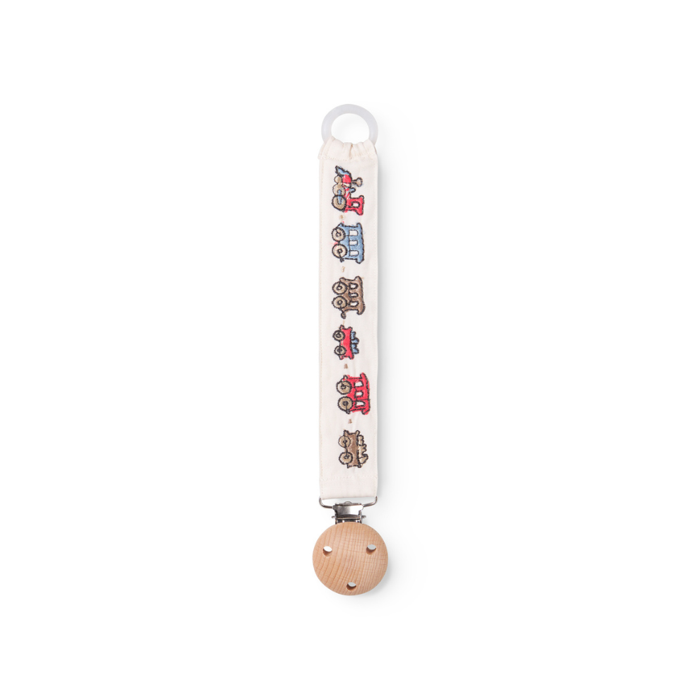 Embroidered Dummy Clip - Alo Embroidery - Trains - MarMar Copenhagen