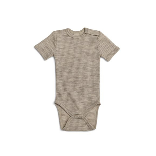 Merino Wool Romper - Light Brown/Beige - Short Sleeve - SmallStuf