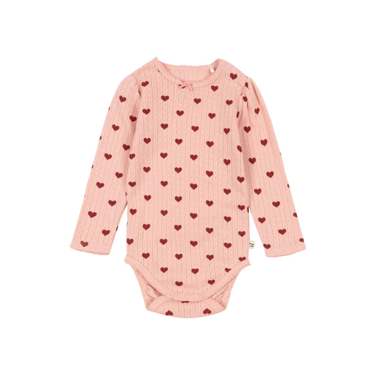 Minnie Romper - Amour Red with Red Hearts - Pointelle - Organic Cotton - GOTS - Konges Sløjd