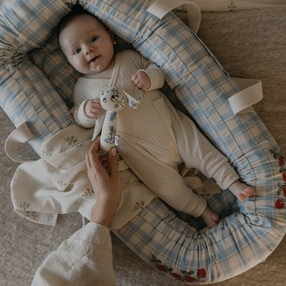 Baby Nest - Plaid Sky Blue - Baby Lift - Organic cotton - Checked/Strawberries - Garbo & Friends