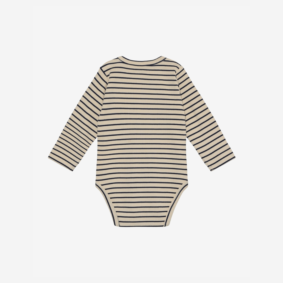 Long-sleeved romper - LS Rib Body - Medieval Blue Stripe - GOTS - Cotton - En Fant