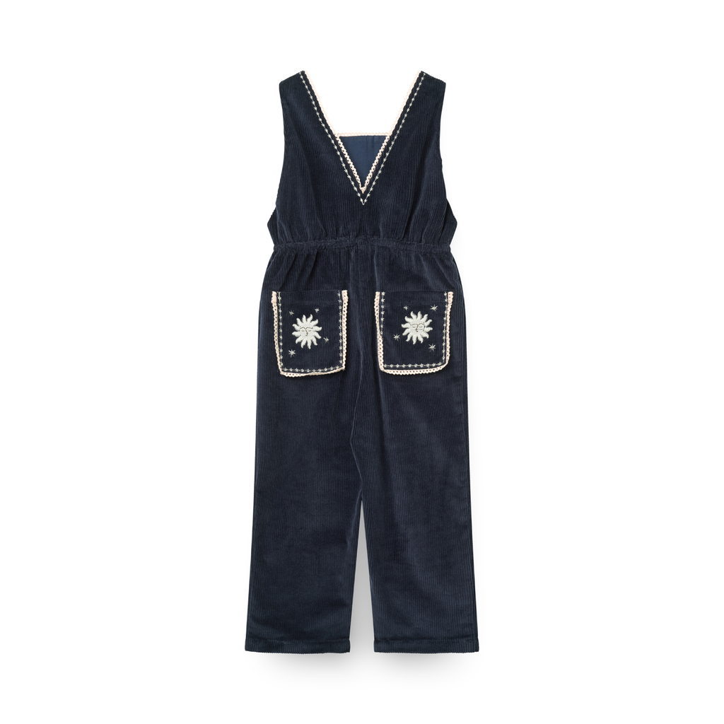 Tuinbroek corduroy - Embroidered Dungarees - Navy - Biologisch katoen - Copenhagen Colors - achterkant