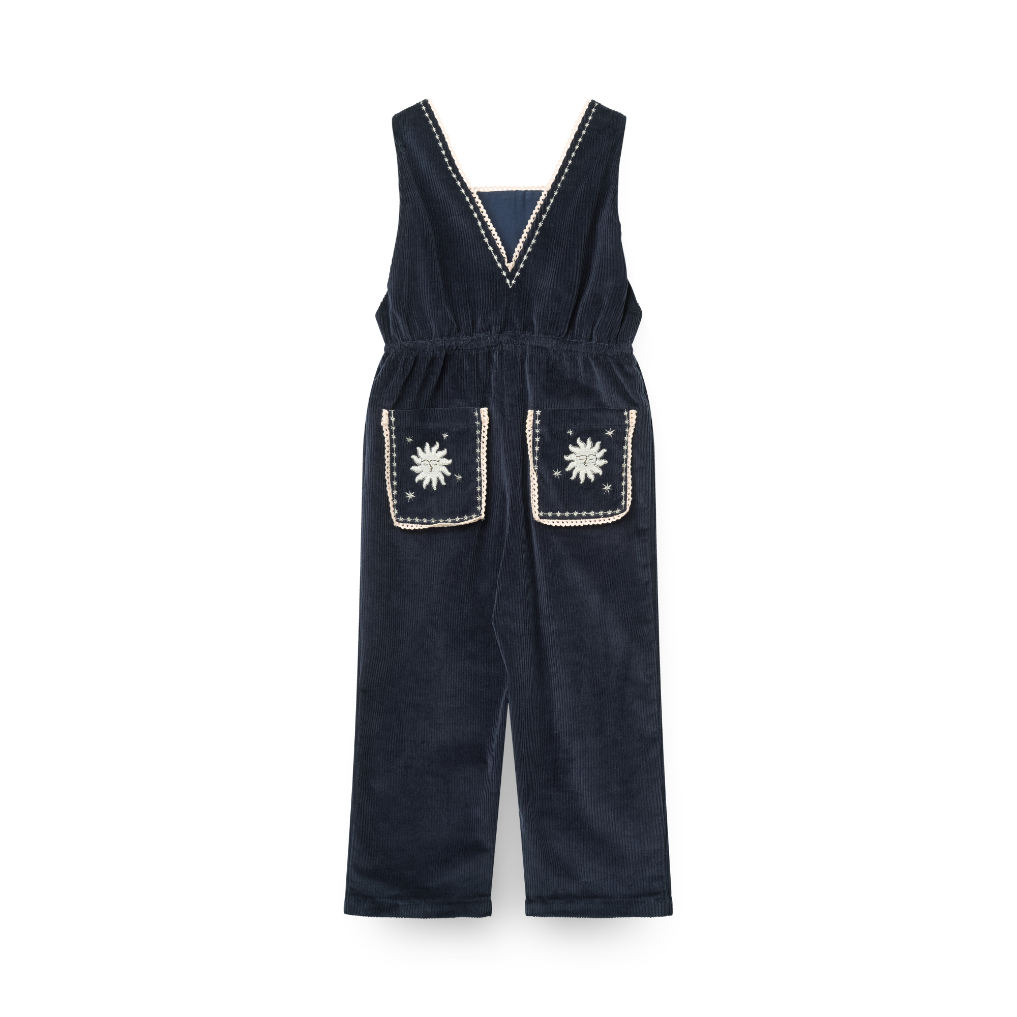 Tuinbroek corduroy - Embroidered Dungarees - Navy - Biologisch katoen - Copenhagen Colors - achterkant