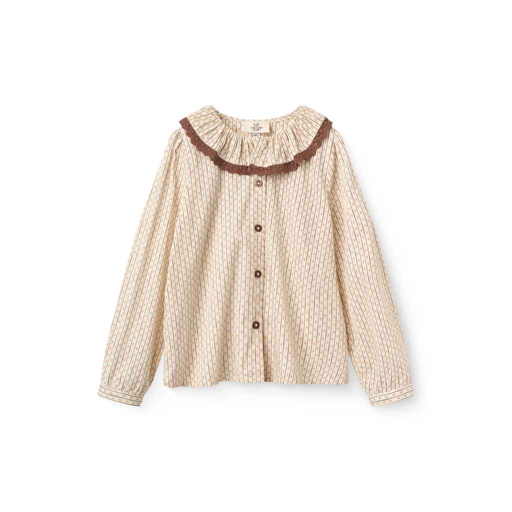 Blouse met ruffle kraagje - Sand Flower Print - 100% biologisch katoen - Copenhagen Colors - voorkant