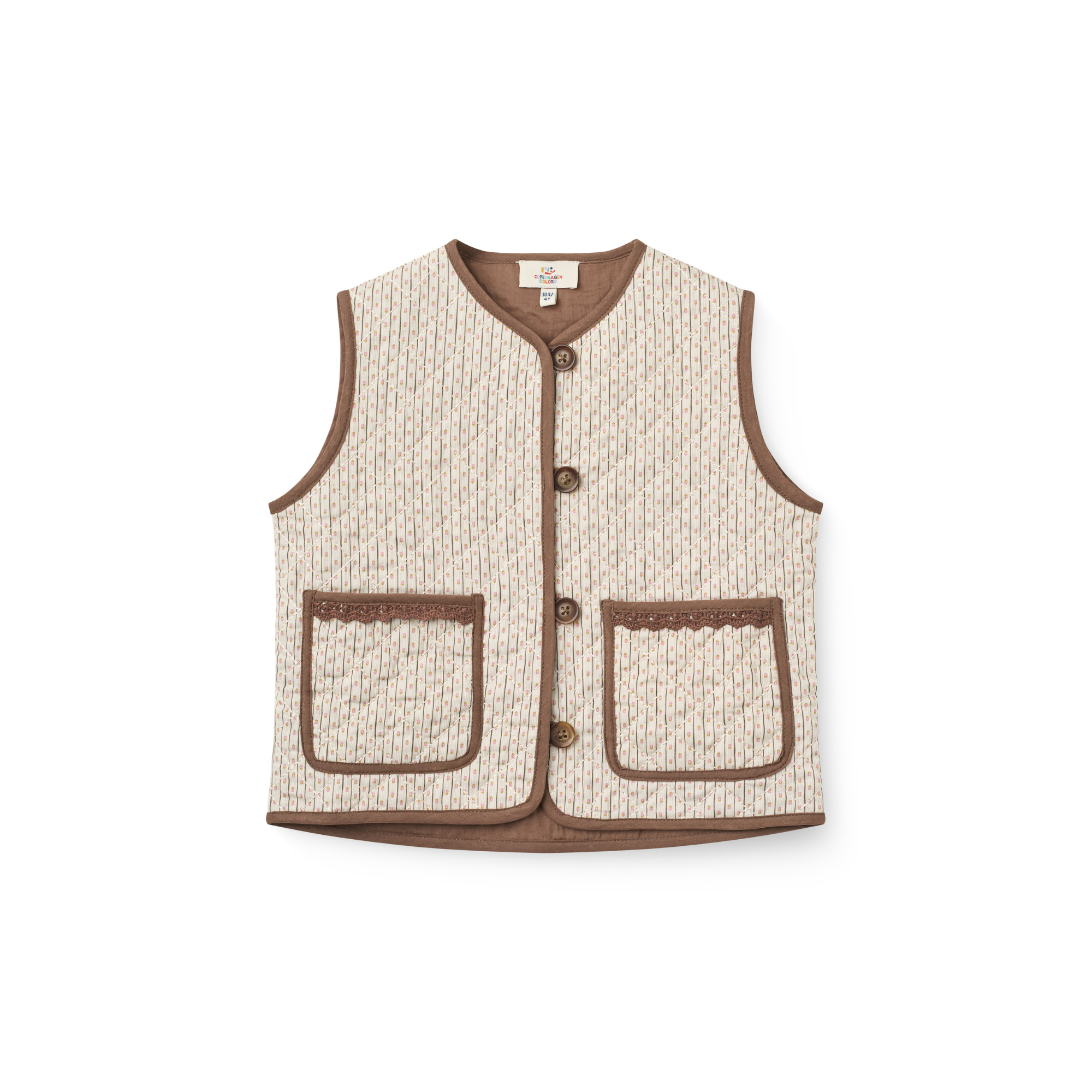 Gilet doorgestikt met kant - Sand Flower Print - Katoen - Copenhagen Colors - voorkant
