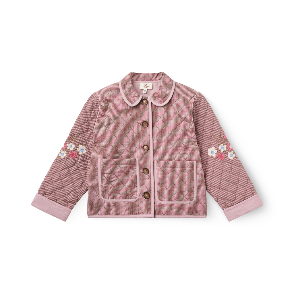Geruit quilted jasje met borduursel - Winter Rose Check Comb - Katoen - Copenhagen Colors - voorkant