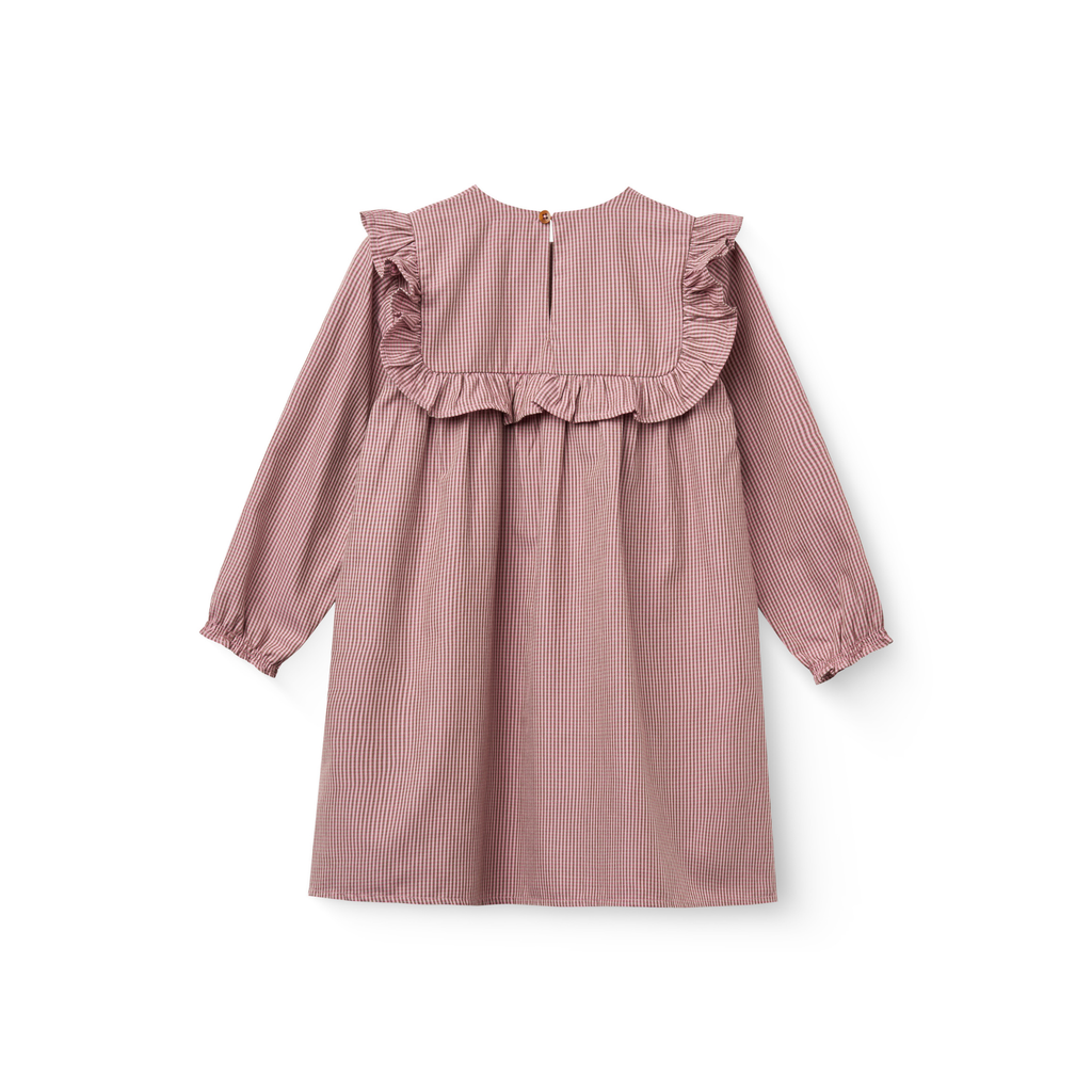Geruite jurk met borduursel - Winter Rose Check Comb - 100% biologisch katoen - Copenhagen Colors - achterkant