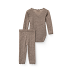 Baby setje - Pointelle overslag romper en legging - Natural Melange - 100% merino wol - Copenhagen Colors - set achterkant