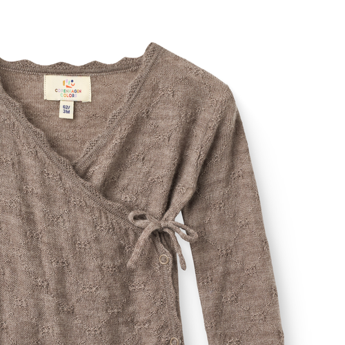 Baby setje - Pointelle overslag romper en legging - Natural Melange - 100% merino wol - Copenhagen Colors - close up