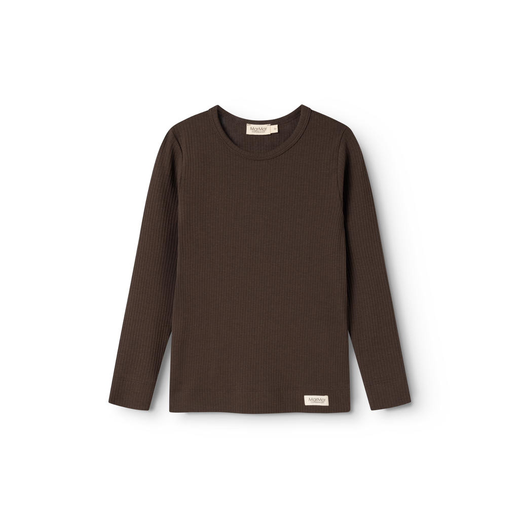 Basic longsleeve Plain Tee LS - Biologisch katoen & modal - Dark Roast - MarMar Copenhagen - productfoto - afbeelding 2