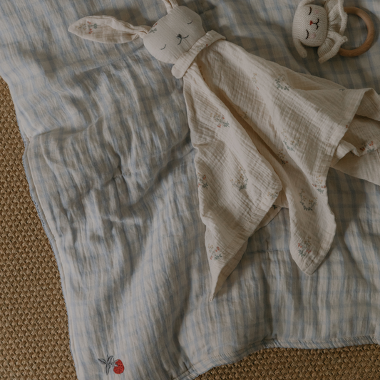 Quilted Blanket - 100x140cm - Seersucker Filled Blanket - Gingham Sky Blue - Garbo&Friends