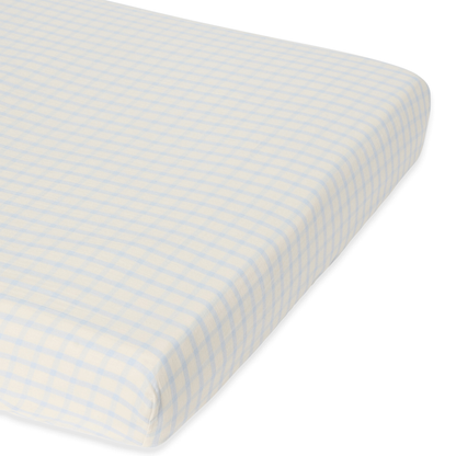 Spannbetttuch - Musselin-Spannbetttuch Junior - 70x140 - Bio-Baumwollmusselin - Gingham Sky Blue - Garbo & Friends