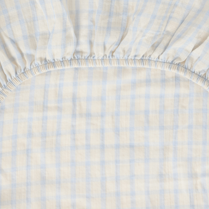 Spannbetttuch - Musselin-Spannbetttuch Junior - 70x140 - Bio-Baumwollmusselin - Gingham Sky Blue - Garbo & Friends