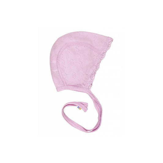 Tie-hat with lace - Wool/silk - Ajour baby hat - Prime Rose - Joha