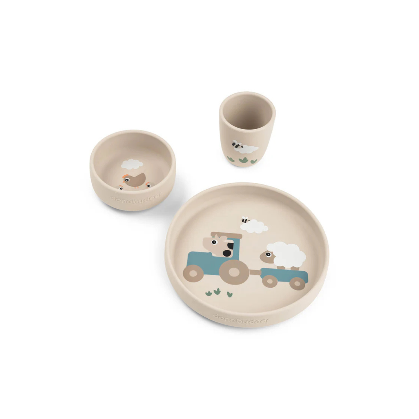 Saugnapfteller-Set - Stick&Stay Dinner Set - Tiny Farm - Sand - Done by Deer