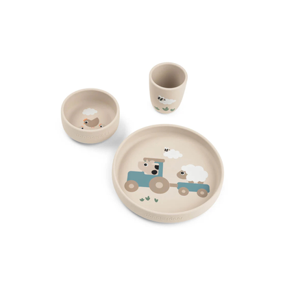 Saugnapfteller-Set - Stick&Stay Dinner Set - Tiny Farm - Sand - Done by Deer
