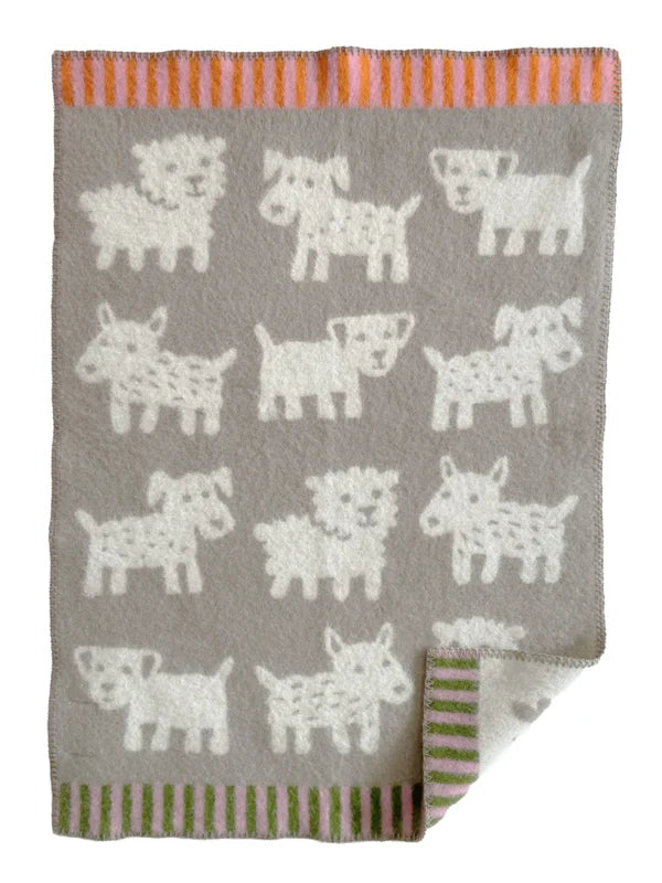 Cradle blanket Voff dogs - Organic wool - Beige - 65x90 cm - Klippan