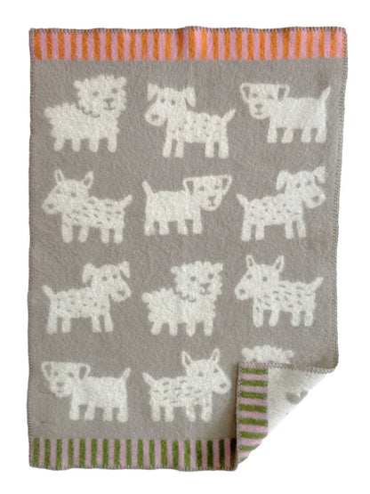 Cradle blanket Voff dogs - Organic wool - Beige - 65x90 cm - Klippan