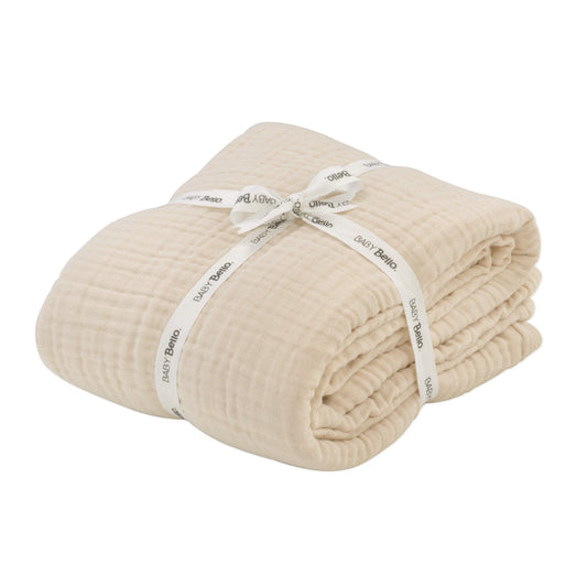 Baby Bello - Wiegdeken Sandshell - Beige Deken 120x120cm - 100% Biologisch katoen mousseline - productfoto