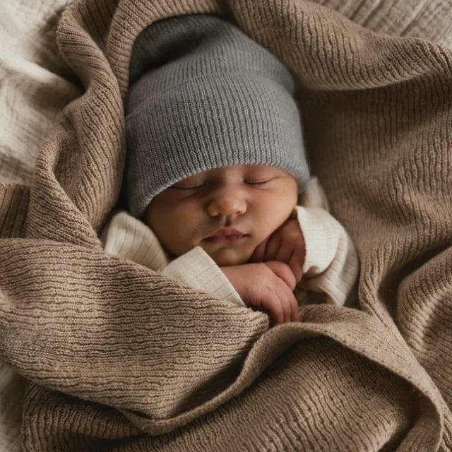 Gestrickte Mütze - Fonzie Newborn - Merinowolle - HVID