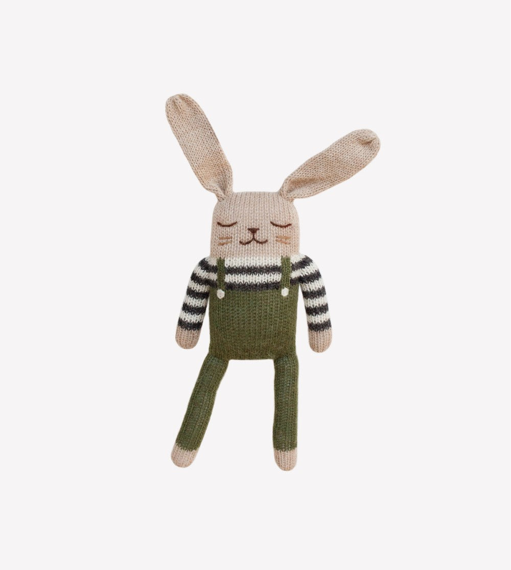Knitted bunny plush - Olive green overall - Alpaca wool - Main Sauvage x Organic Zoo
