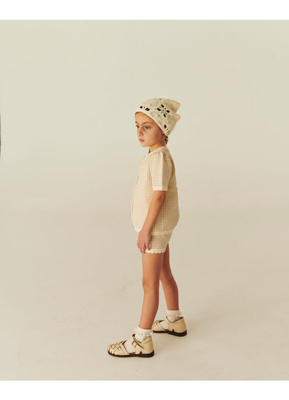 Kort gebreid broekje - Jacquard Beige Check - Katoen - Copenhagen Colors model