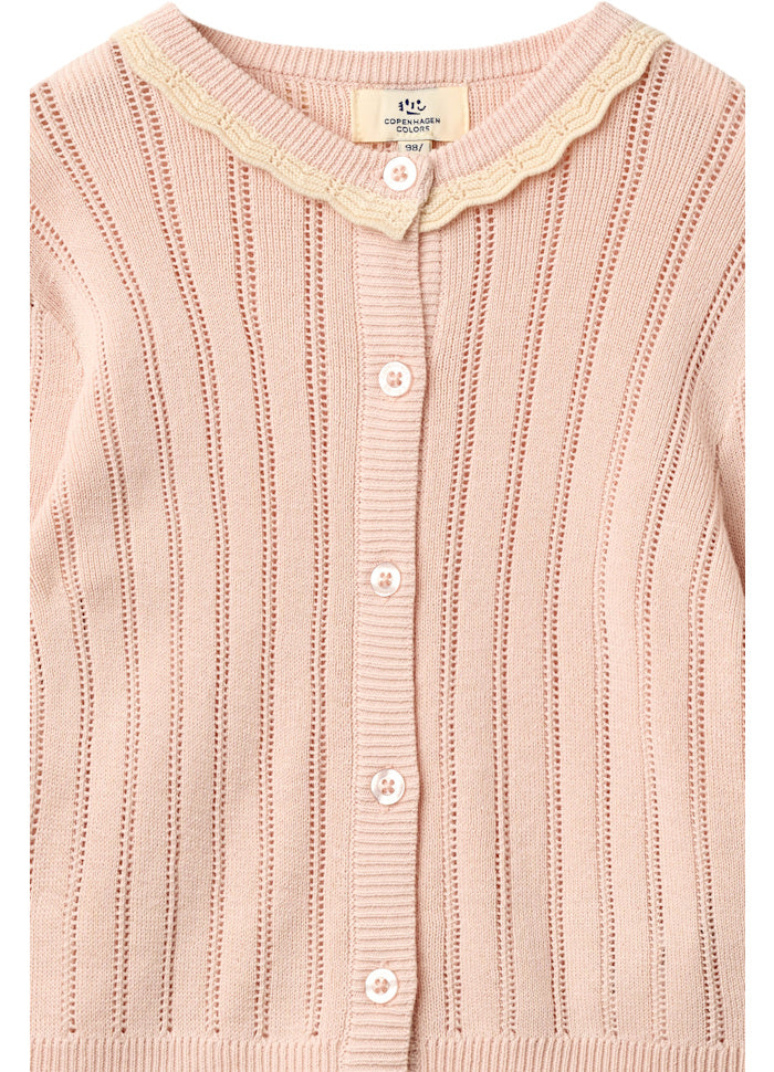 Gebreid vestje - Pointelle - Biologisch katoen - Dusty Rose/roze - Copenhagen Colors close up