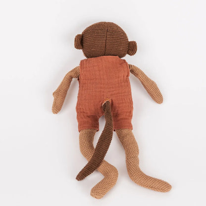Paulo de gebreide aap - katoenen knuffel met rammelaar - Egmont Toys achter