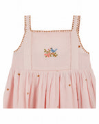 Jurkje - Robe Brodee Fleurs - Biologisch katoen - Macaron/roze - Emile et Ida close up