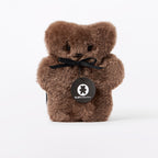 FLATOUTbear Baby - 100% Australische schapenvacht - Wollen knuffel chocolate voorkant
