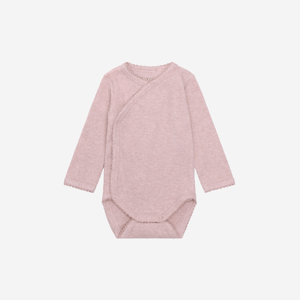 Overslag romper lange mouw - Modal/Katoen - Pale Mauve Melange - Fixoni voorkant