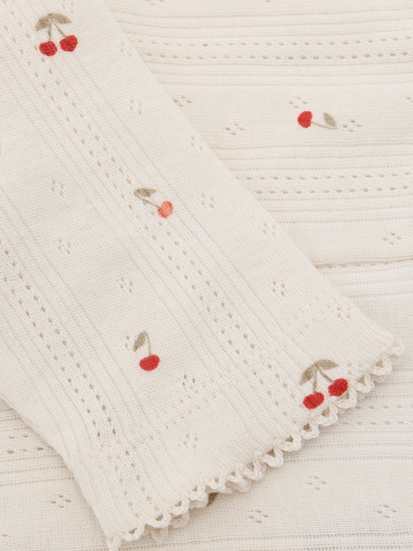 Legging pointelle - Biologisch katoen - Kersjes/Ecru - Fixoni close up
