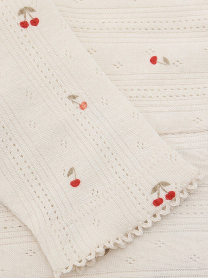 Legging pointelle - Biologisch katoen - Kersjes/Ecru - Fixoni close up