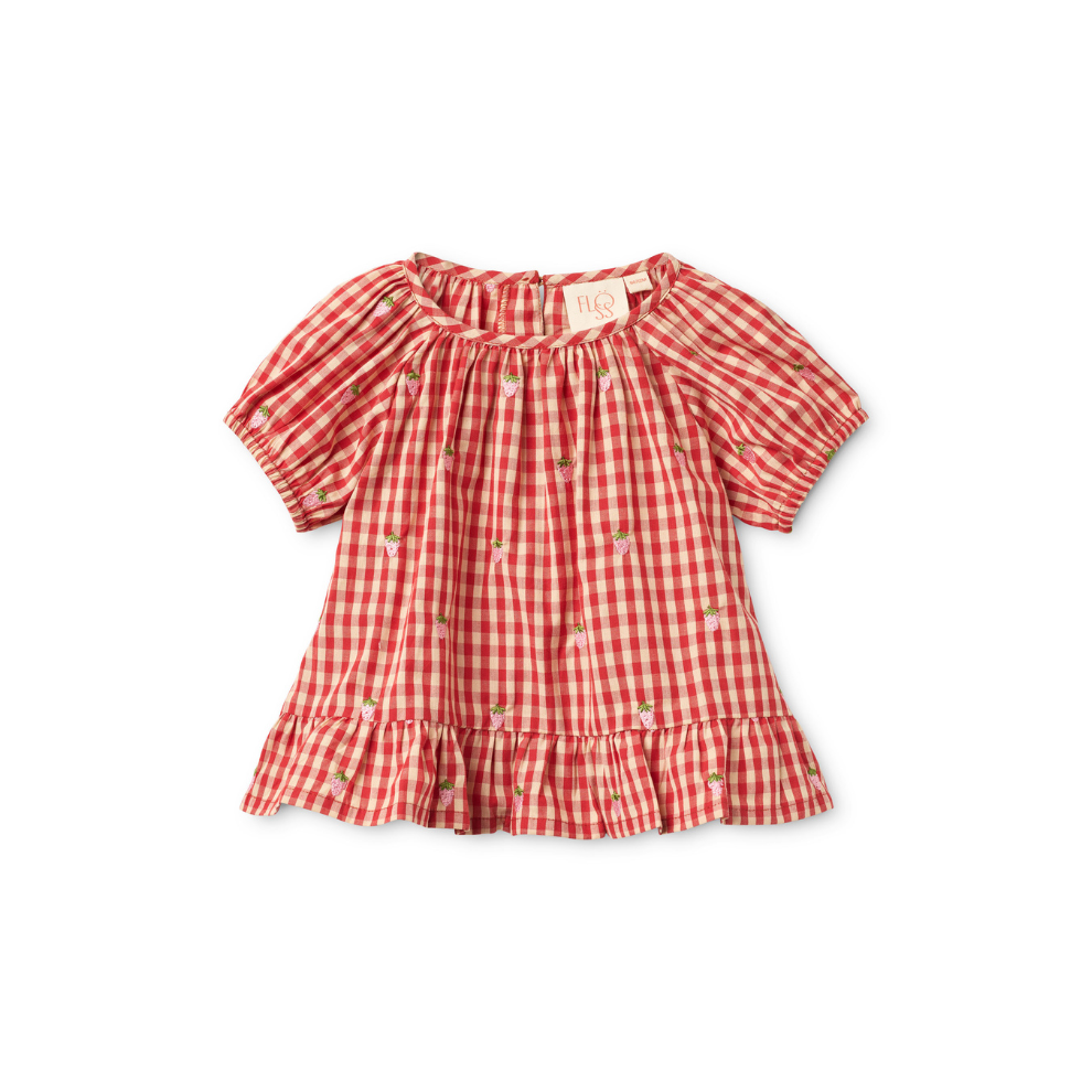 Blouse korte mouw Molly - Katoen - Rood/roze - Aardbeitjes - Flöss