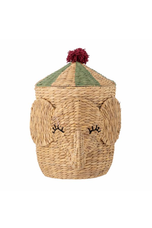 Bobo Basket Nature – Panier de rangement éléphant avec couvercle – Bloomingville MINI : vue isolée du produit, le panier avec son couvercle.
