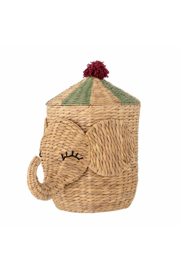 Bobo Basket Nature – Panier de rangement éléphant avec couvercle – Bloomingville MINI : vue isolée du produit, le panier avec son couvercle.