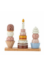 Celebrate Activity Toy – Bloomingville MINI: losse stapelonderdelen in de vorm van taartjes en een kaars.
