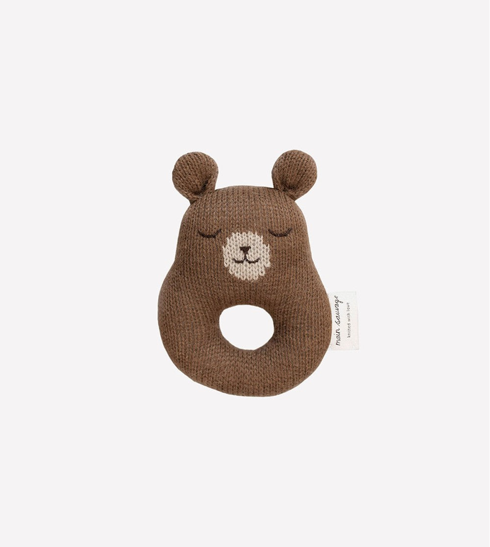 Soft rattle - Bear/Teddy rattle - Alpaca wool - Main Sauvage