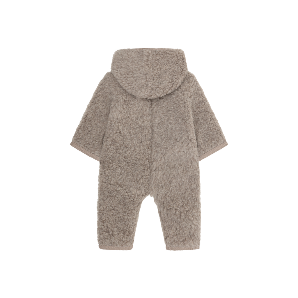 Baby buitenpak wool teddy - Camel Melange - 100% wol - HUTTEliHUT achterkant
