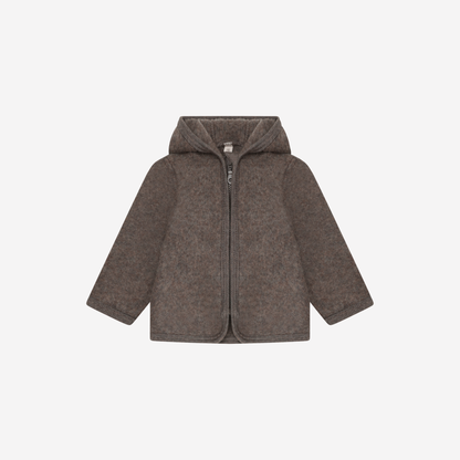 Jasje met capuchon -  Merino wol fleece - 100% wol - HUTTEliHUT brown voorkant