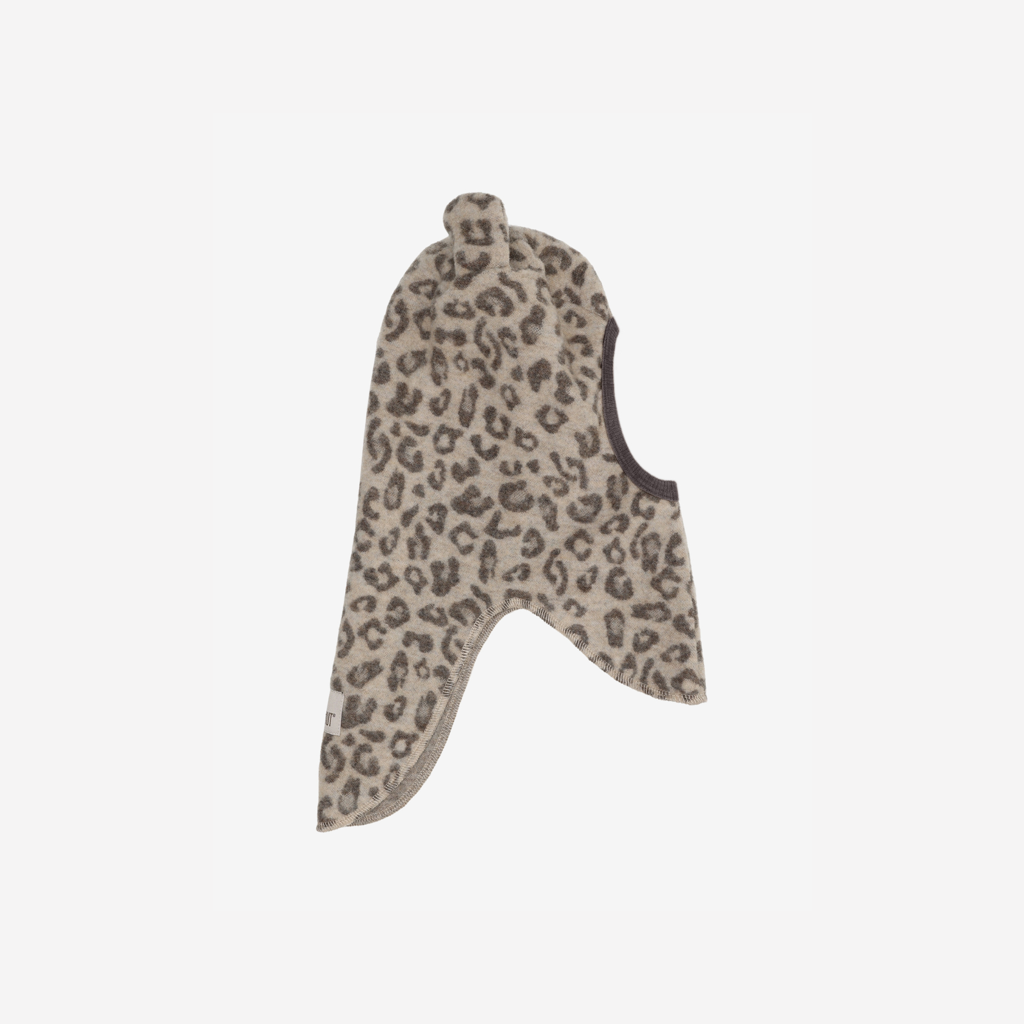 Balaclava met oortjes - Merino wol fleece - Jacquard/panterprint - Camel Melange - HUTTEliHUT zijkant