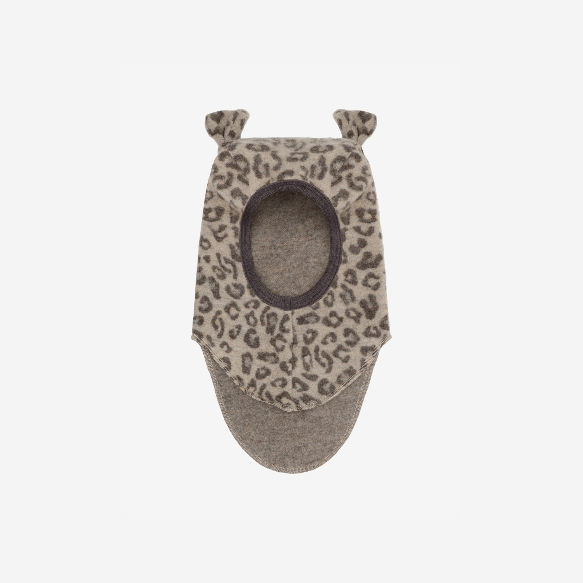 Balaclava met oortjes - Merino wol fleece - Jacquard/panterprint - Camel Melange - HUTTEliHUT